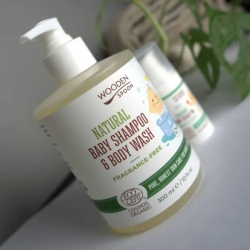 Detský sprchový gél a šampón na vlasy 2v1 bez parfumácie WoodenSpoon 300 ml