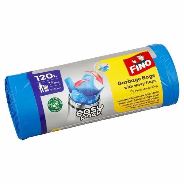 Vrecia zaväzovacie FINO Easy pack 120 ℓ, 22 mic., 70 x 102 cm, modré (15 ks)
