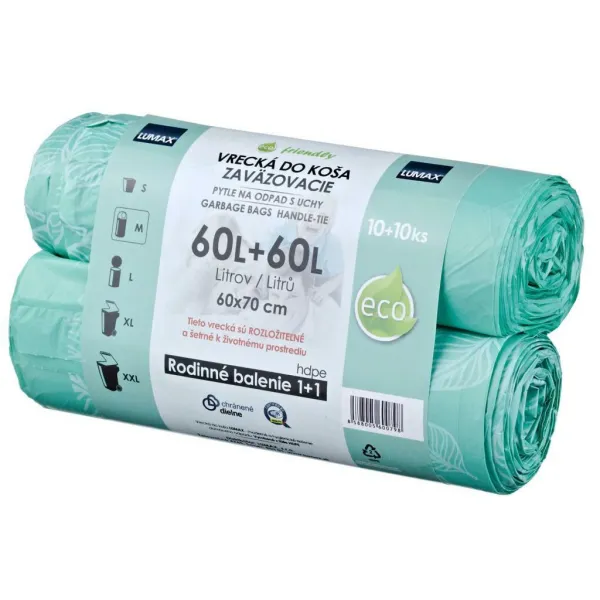 Vrecia zaväzovacie HDPE 60 ℓ, 60 x 70 cm 16 mic. (2 bal.x10 ks) zelené