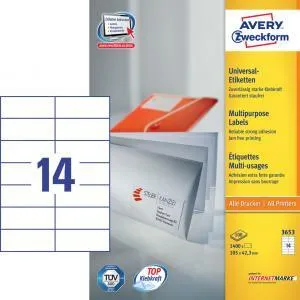 Avery Zweckform Etikety univerzálne 105x42,3mm Avery A4 100 hárkov
