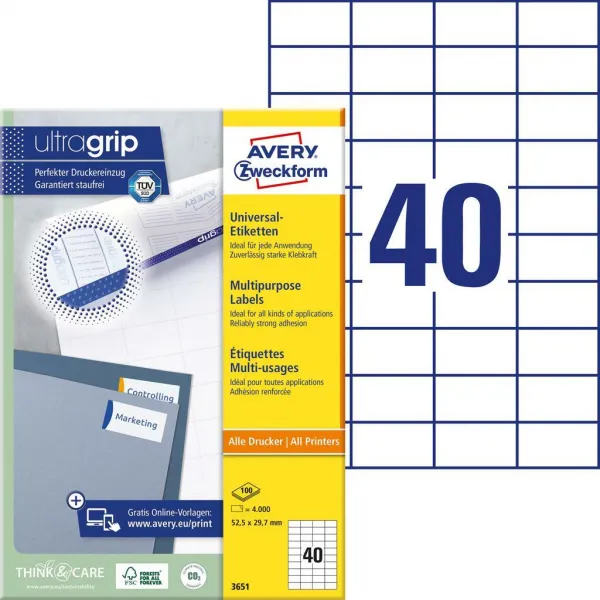 Avery Zweckform Etikety univerzálne 52,5x29,7mm Avery A4 100 hárkov