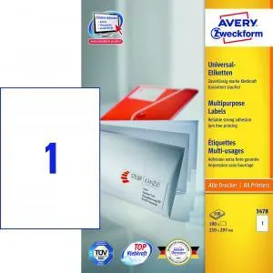 Avery Zweckform Etikety univerzálne 210x297mm Avery A4 100 hárkov