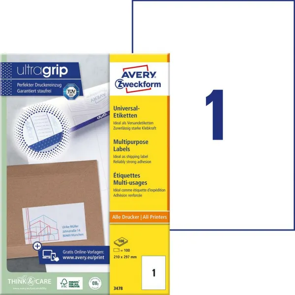 Avery Zweckform Etikety univerzálne 210x297mm Avery A4 100 hárkov