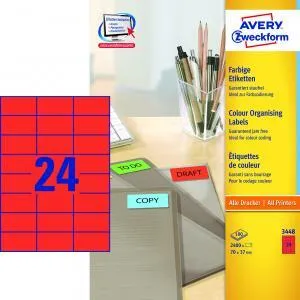 Avery Zweckform Etikety farebné 70x37mm Avery A4 100 hárkov červené