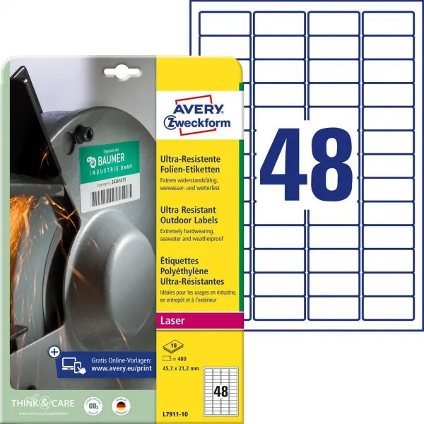Avery Zweckform Etikety Avery 45,7 x 21,2 mm, ultra odolné biele