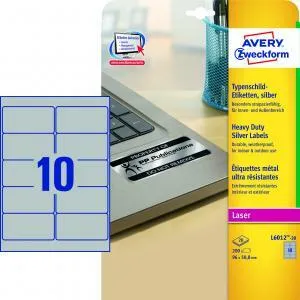 Avery Zweckform Etikety polyesterové veľmi odolné 96x50,8mm Avery A4 strieborné 20 hárkov