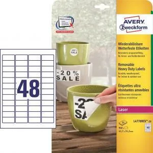 Avery Zweckform Etikety polyesterové veľmi odolné 45,7x21,2mm Avery A4 biele odnímateľné 20 hárkov