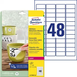 Avery Zweckform Etikety polyesterové veľmi odolné 45,7x21,2mm Avery A4 biele odnímateľné 20 hárkov