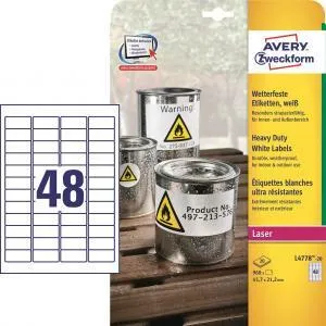 Avery Zweckform Etikety polyesterové veľmi odolné 45,7x21,2mm Avery A4 biele 20 hárkov