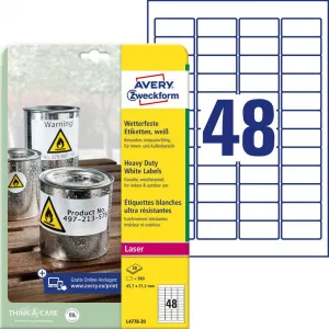 Avery Zweckform Etikety polyesterové veľmi odolné 45,7x21,2mm Avery A4 biele 20 hárkov
