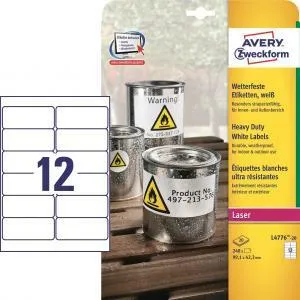Avery Zweckform Etikety polyesterové veľmi odolné 99,1x42,3mm Avery A4 biele 20 hárkov