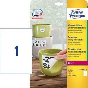 Avery Zweckform Etikety polyesterové veľmi odolné 210x297mm Avery A4 biele odnímateľné 20 hárkov