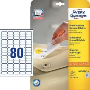 Avery Zweckform Etikety univerzálne odnímateľné 35,6x16,9mm Avery A4 25+5 hárkov