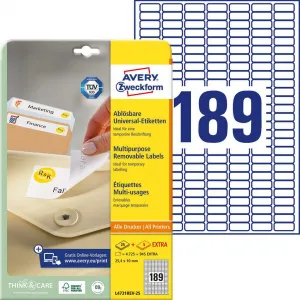 Avery Zweckform Etikety univerzálne odnímateľné 25,4x10mm Avery A4 25+5 hárkov