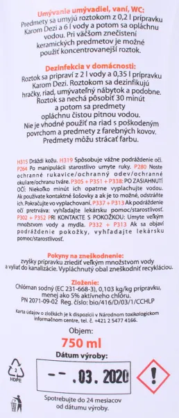 KAROM DEZI Prostriedok čistiaci a dezinfekčný 750 ml