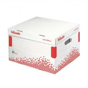 Esselte Speedbox archívný box so sklápacím vekom bielo červená A4