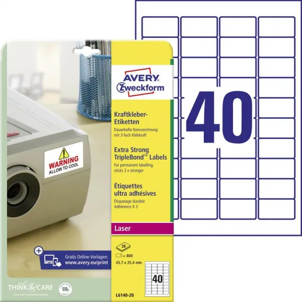 Avery Zweckform Etikety odolné na špeciálne použitie s trojnásobnou lepivosťou Avery 63,5x33,9mm biele