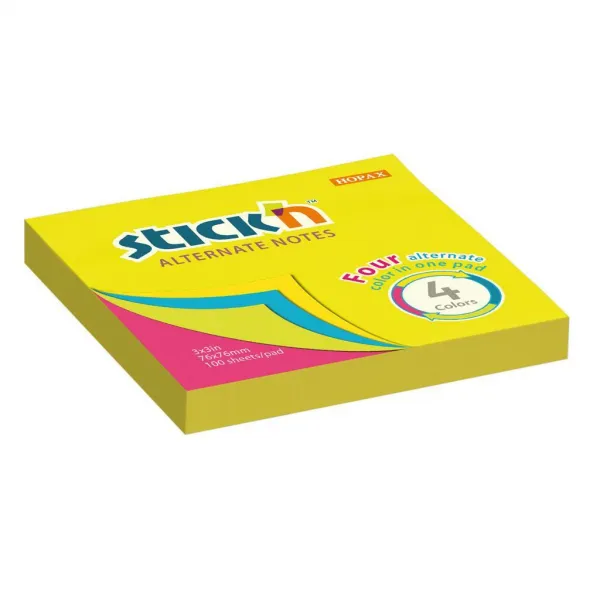 Stick`n by Hopax Samolepiaci bloček 76x76mm Alternate mix neón