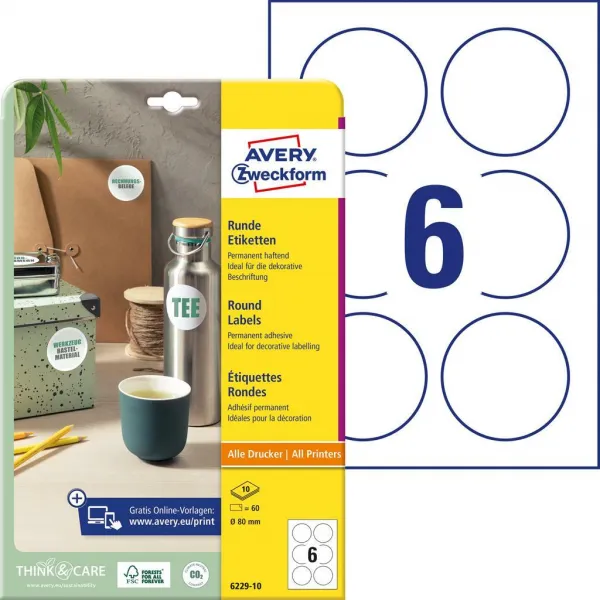 Avery Zweckform Etikety univerzálne kruhové 80mm Avery A4 10 hárkov