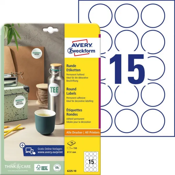Avery Zweckform Etikety univerzálne kruhové 51mm Avery A4 10 hárkov