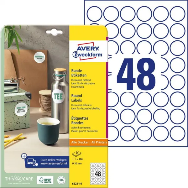 Avery Zweckform Etikety univerzálne kruhové 30mm Avery A4 10 hárkov