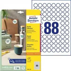 Avery Zweckform Etikety univerzálne kruhové 20mm Avery A4 10 hárkov