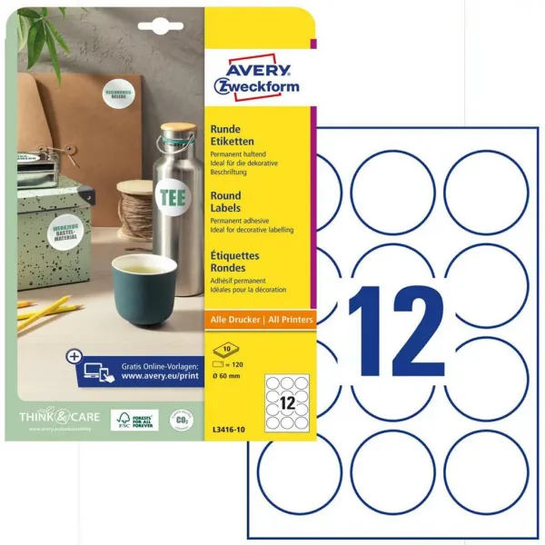 Avery Zweckform Etikety univerzálne kruhové 60mm Avery A4 10 hárkov