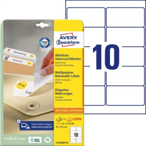 Avery Zweckform Etikety univerzálne odnímateľné 96x50,8mm Avery A4 25+5 hárkov
