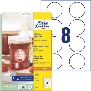 Avery Zweckform Etikety kruhové 65mm Avery 10 hárkov biele