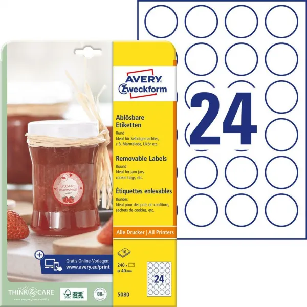 Avery Zweckform Etikety kruhové 40mm Avery 10 hárkov biele