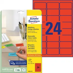 Avery Zweckform Etikety Avery odnímateľné 63,5x33,9 mm, červené