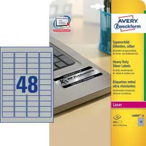 Avery Zweckform Etikety polyesterové veľmi odolné 45,7x21,2mm Avery A4 strieborné 20 hárkov