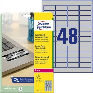 Avery Zweckform Etikety polyesterové veľmi odolné 45,7x21,2mm Avery A4 strieborné 20 hárkov