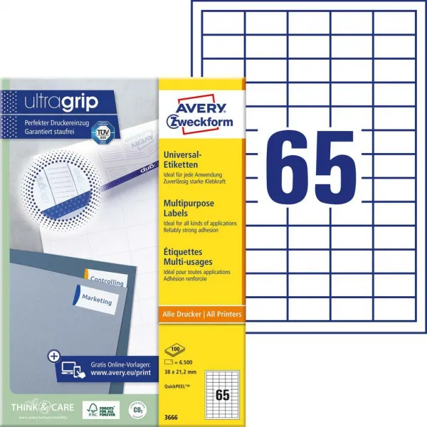 Avery Zweckform Etikety univerzálne 38x21,2mm Avery A4 100 hárkov
