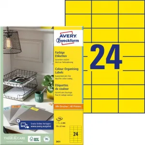Avery Zweckform Etikety farebné 70x37mm Avery A4 100 hárkov žlté