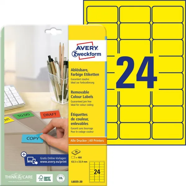 Avery Zweckform Etikety Avery odnímateľné 63,5x33,9 mm, žlté