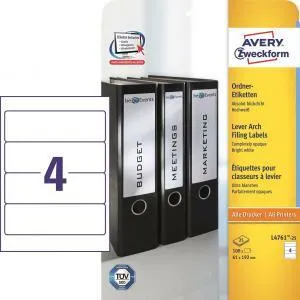 Avery Zweckform Etikety univerzálne na zakladače 61x192mm Avery A4 25+5 hárkov