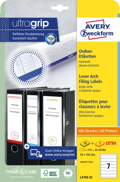 Avery Zweckform Etikety univerzálne na zakladače 38x192mm Avery A4 25+5 hárkov