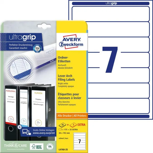 Avery Zweckform Etikety univerzálne na zakladače 38x192mm Avery A4 25+5 hárkov
