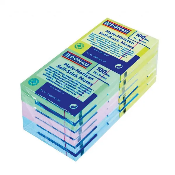 DONAU Bloček 76x76mm 4 farby 12 bločkov x 100 listkov