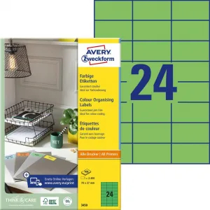 Avery Zweckform Etikety farebné 70x37mm Avery A4 100 hárkov zelené