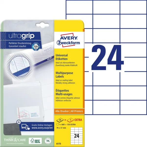 Avery Zweckform Etikety univerzálne 70x37mm Avery A4 25+5 hárkov