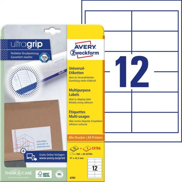 Avery Zweckform Etikety univerzálne 97x42,3mm Avery A4 25+5 hárkov