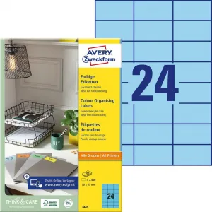 Avery Zweckform Etikety farebné 70x37mm Avery A4 100 hárkov modré