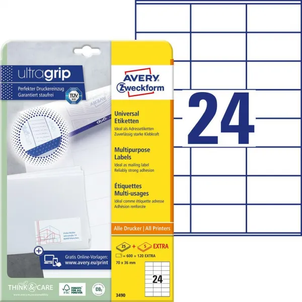 Avery Zweckform Etikety univerzálne 70x36mm Avery A4 25+5 hárkov
