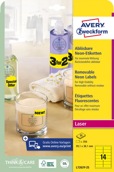 Avery Zweckform Etikety Avery odnímateľné 99,1x38,1 mm neónové žlté