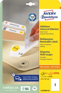 Avery Zweckform Etikety univerzálne odnímateľné 210x297mm Avery A4 25+5 hárkov