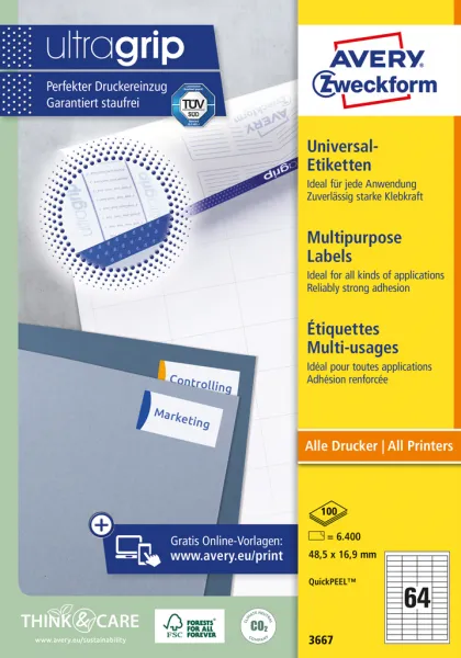 Avery Zweckform Etikety univerzálne 48,5x16,9mm Avery A4 100 hárkov