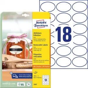 Avery Zweckform Etikety oválne 63,5x42,3mm Avery 10 hárkov biele
