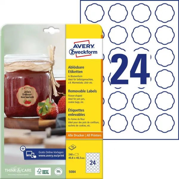 Avery Zweckform Etikety v tvare kvetu 40,8x40,3mm Avery 10 hárkov biele